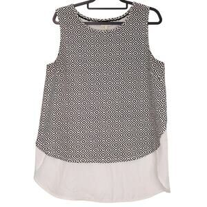 Deletta Anthropologie Tunic Blouse Sleeveless Geometric Black White Women Large